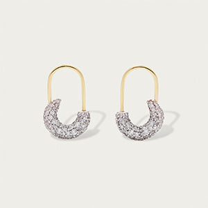 Brinco Alfinete Pequeno Cravejado Ouro Amarelo e Branco 18K